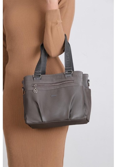 Kadın Omuz Çantası Saten Kumaş 35 25 Cm Çapraz Askılı Postacı Çanta Mega Bag Vegan Deri Kol Çantası Gri