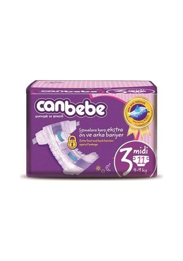 Canbebe Bebek Bezi Kilit Sistemli 3 Numara Midi Deneme Paketi 11 Adet