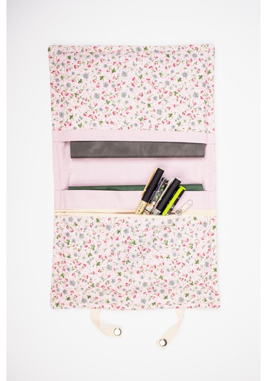 Kitap Kılıfı Fermuarlı Cepli, Çiçekli Kumaş Defter Kılıfı, Çıtçıtlı Organizer Kılıf