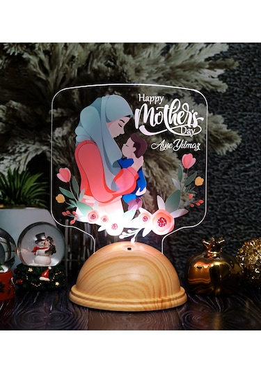 Başörtülü Anneye Hediye Anne Bebek Led Lamba, Anneler Günü Hediye
