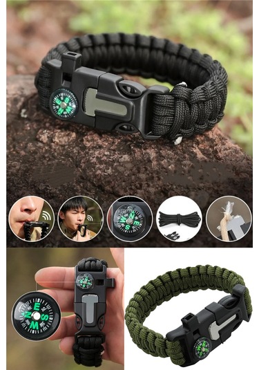 Omilife Kamp Bilekliği Düdük, Pusula Ve Paraşüt İpli Kamp Yürüyüş Bilekliği Çok Renkli