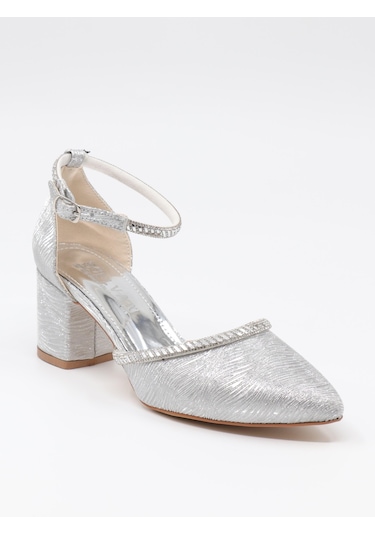Nesilshoes Nesil Shoes Elva 45029 Gümüş Simli Topuklu Kadın Ayakkabı