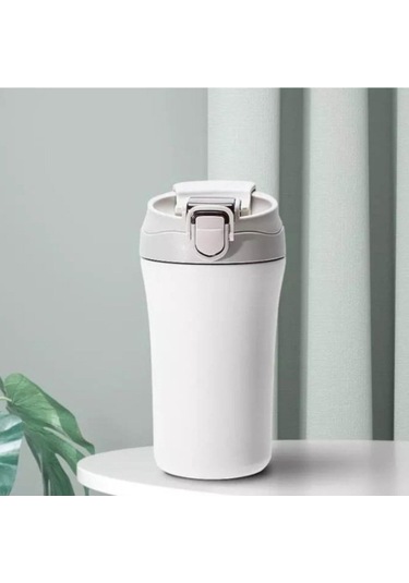 Paslanmaz Çelik Bardak Mug Termos 380 Ml Çift Katmanlı, Sızdırmaz Kapaklı-283 Krem