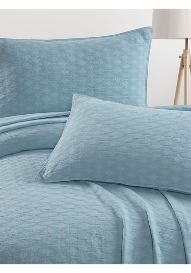 Elvira Yatak Örtüsü Seti Çift Kişilik Mavi Kutulu Açık Mavi