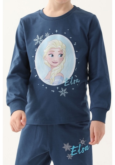 Frozen Koyu İndigo Kız Çocuk Uzun Kol Pijama Takım İndigo
