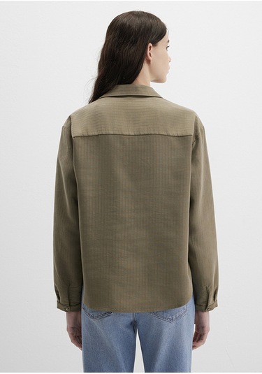 Mavi - Haki Tencel Karışımlı Bluz 1211423-87538 Yeşil