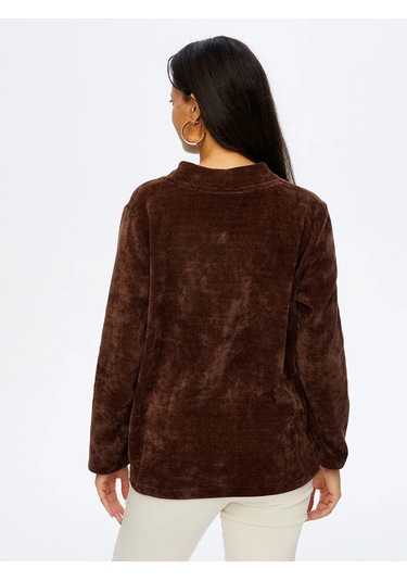 Faik Sönmez Metal Aksesuar Detaylı Şönil Kadın Hırka W26hrk004 Kahve