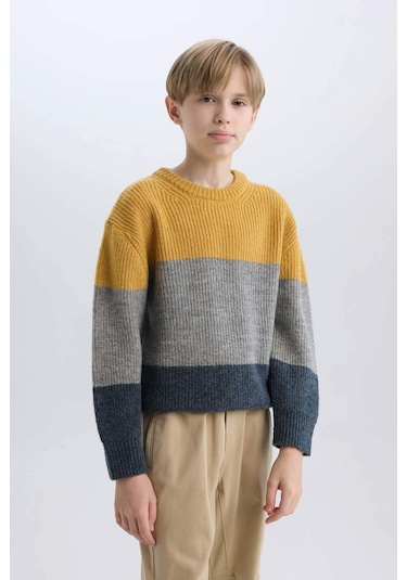 DeFacto Erkek Çocuk Bisiklet Yaka Renk Bloklu Triko Kazak C8111A824CWGR228