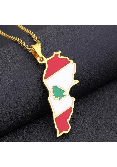 Titanyum Çelik Lübnan Haritası Ve Bayrağı Kolye Ucu Paslanmaz Çelik Yağ Damlası Kolye Erkek Ve Kadın Titanyum Çelik Takı Altın