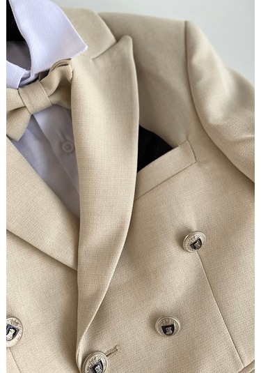 Montero Ceketli Mendilli Erkek Çocuk Takım Elbise Bej Bej