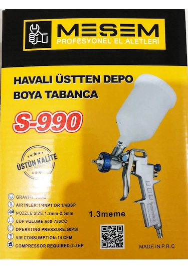 Meşem Havalı Üstten Depolu Boya Tabancası S-990 - Ürün