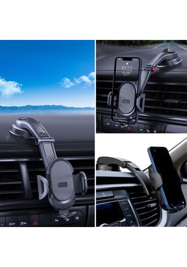 Ams Net Güçlü Vantuzlu Araç İçi Konsol Üstü Telefon Tutucu Aparat Siyah