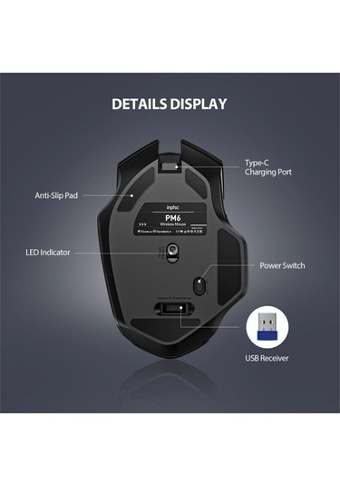 Inphıc F1 Kablosuz Fare 1600 Dpı 6 Tuşlar Tip-c Şarj Edilebilir Sessiz Oyun Mouse Ev Ofis İçin
