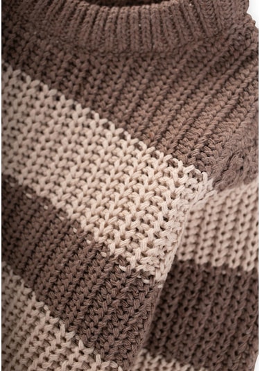 Selanik Çizgili Triko Kazak 2-8 Yaş Vizon Vizon