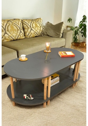 Çevir Kur 3'ü 1 Arada 2 Raflı Orta Sehpa Ve Dekoratif Yan Sehpa Antrasit Antrasit