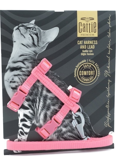 Cattie Dokuma Kedi Göğüs Tasma Ve Uzatma Seti 1x25-40 CM Pembe