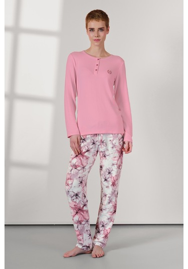 Doreanse Kadın Pembe Çiçek Desenli T-shirt Pijama Takımı 25k4032-standart Pembe