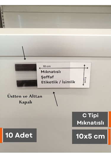 10 Ad Pvc Mıknatıslı C Tipi 5x10 Cm Depo Ürün Etiketliği Magnet