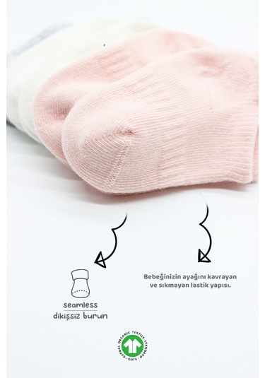 Bistyle 6lı Penye Sneakers Soket Çorap Bs6102 Pembe Ekru 001