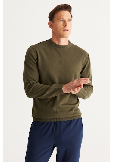 Altinyildiz Classics Erkek Haki Standart Fit Normal Kesim Bisiklet Yaka Triko 4A4923100001HAKXL Haki