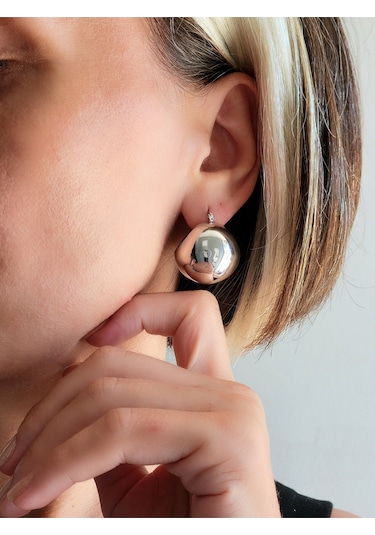 Vintage Bombeli Sepet Görünümlü Tombul Silver Gümüş Renk Çelik Küpe Silver