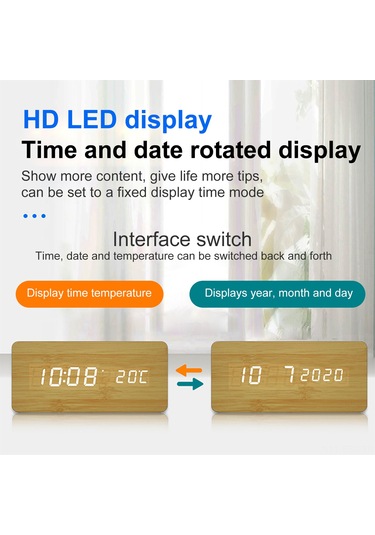 Springsun Ahşap Kasa Led Akıllı Alarm Saat - Kablosuz Şarj, Ses Kontrol, 3 Alarm, Zaman/tarih/sıcaklık Gösterimi, Parlaklık Ayarlama