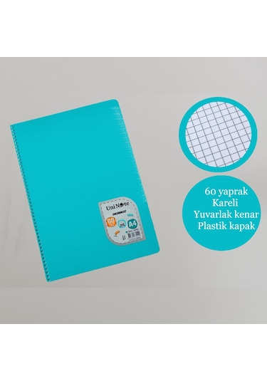 Çınar A4 60 Yaprak Colormaxi Spiralli Defter Plastik Kapak Kareli 1 Adet