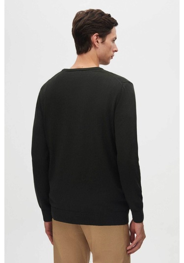 Regular Fit Haki Tüylenme Yapmayan Bisiklet Yaka Triko Kazak Haki