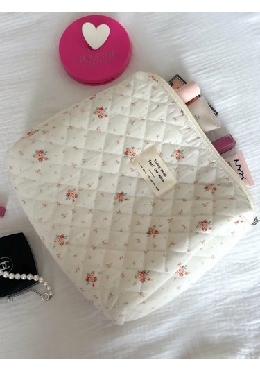 Gresna Çiçek Desenli Büyük Kadın Kumaş Makyaj Çantası 370249493