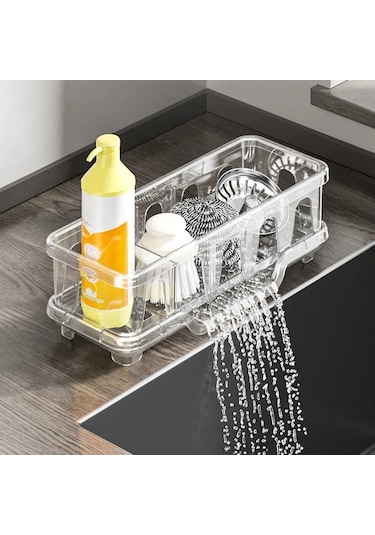 Elmpaly Şeffaf Lavabo Organizerı Süngerlik Sabunluk Bulaşık Fırçası Yer Temizleyici Askısı Şeffaf Beyaz