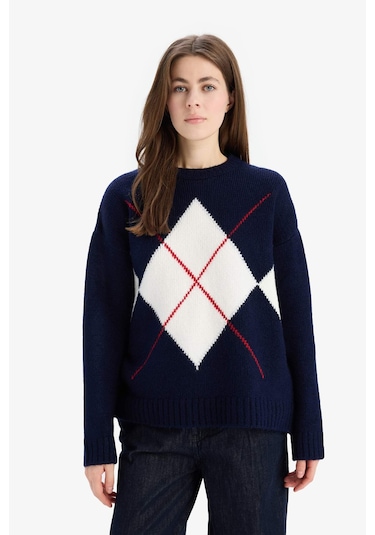 DeFacto Oversize Geniş Kalıp Baklava Dilimli Bisiklet Yaka Triko Kazak F1233AX25SPNV131 Lacivert DeFacto Oversize Geniş Kalıp Baklava Dilimli Bisiklet Yaka Triko Kazak F1233AX25SPNV131 Lacivert