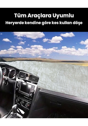 Pelüş Torpido Koruma Örtüsü Uzun Tüylü Beyaz