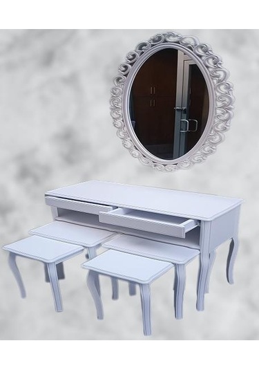 Dresuar Çift Zigon Takım Kayın Aslan Ayak Güneş Ayna Beyaz Renk Model El Yapım Beyaz