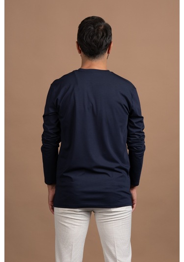 Regular Fit Bisiklet Yaka Rayon Kumaş Full Likralı Uzun Kol Sweatshirt Lacivert