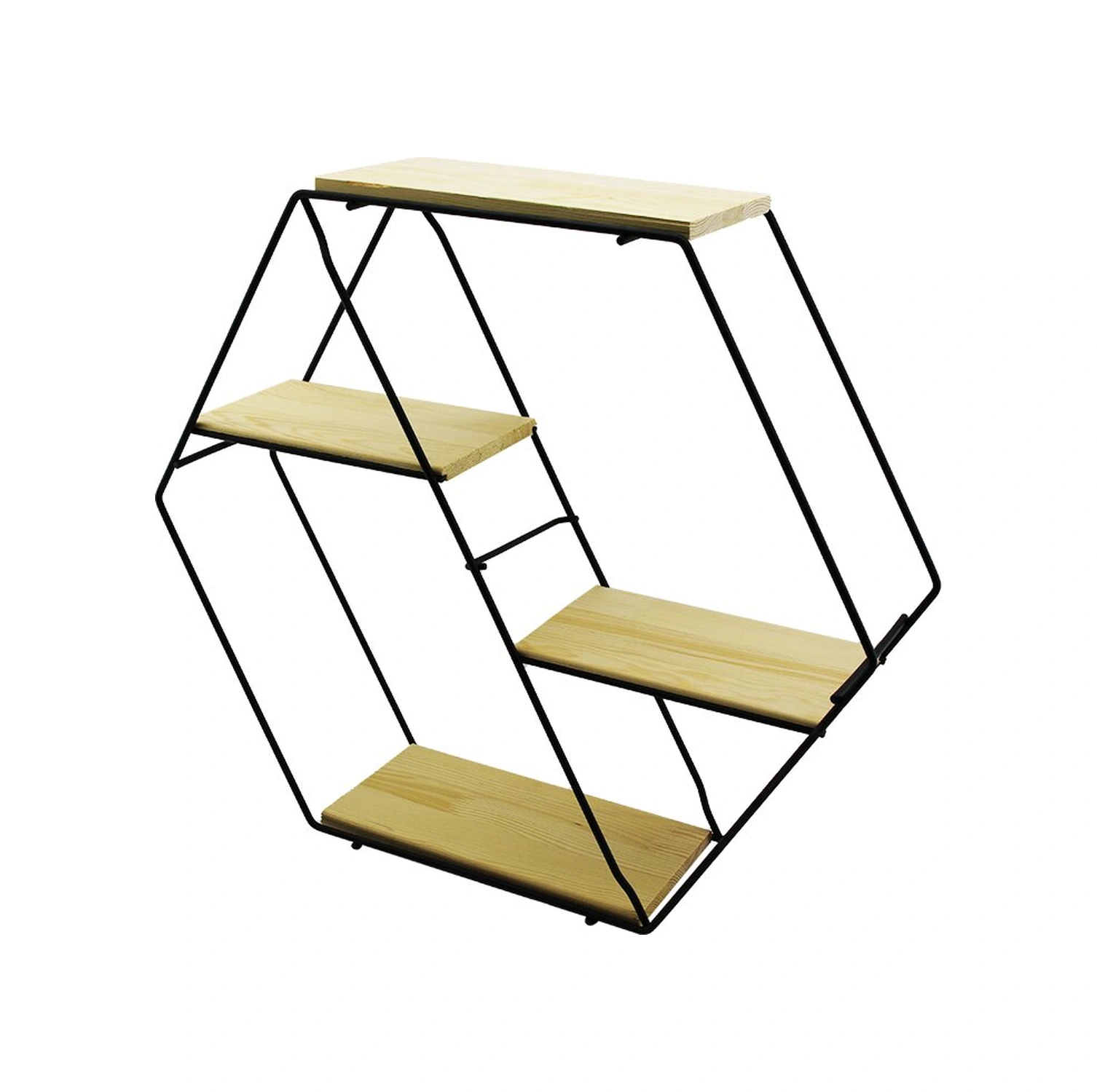 Petek - 4 Katlı Metal İskeletli - Ahşap Raflı Dekoratif Raf 60 X 14 X 53 Cm 4741 Ahşap - Ahşap