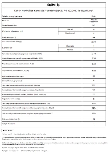 Beko KMX 91 9 KG Kurutma Makinesi