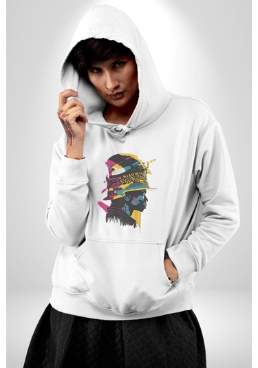 Canlı Afrobeat Füzyon Renkli Siluet Kadın Erkek Beyaz Kapüşonlu Sweatshirt Hoodie Beyaz