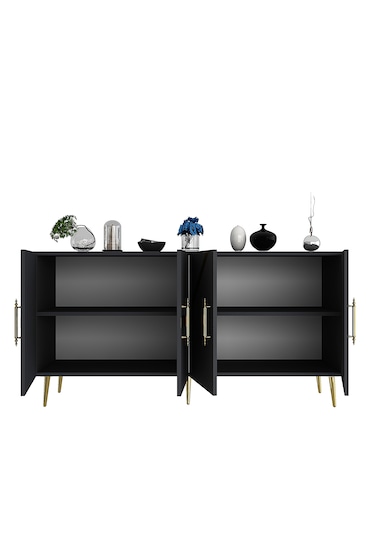 Pınar Konsol Tv Sehpası Çok Amaçlı Dolap 150 Cm Antrasit Altın