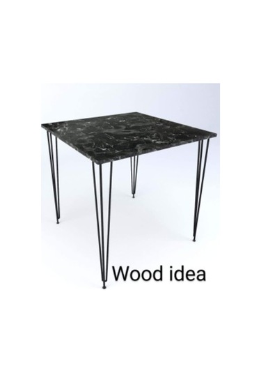 Webdepo Wood Idea Siyah Mermer Desen 70X70 Kare Yemek Masası Balkon Masas