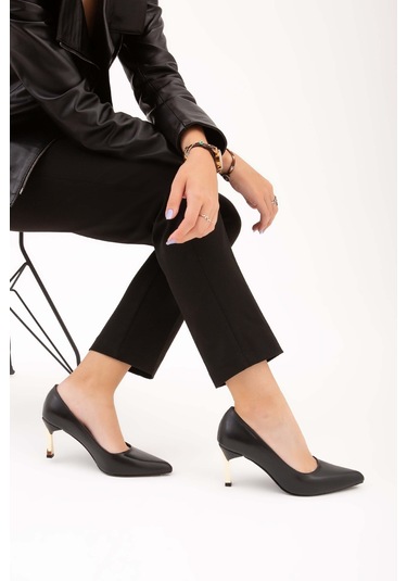 Tamer Tanca Kadın Vegan Siyah Stiletto Ayakkabı 911 225 Bn Ayk Y22 Sıyah Cılt Siyah