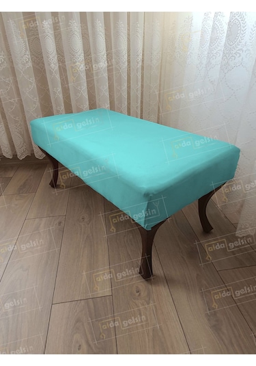 Ayak Ucu Kapı Önü Antre Düz Bench Puf Orta Sehpa Ceviz Ayak 120 45 Turkuaz