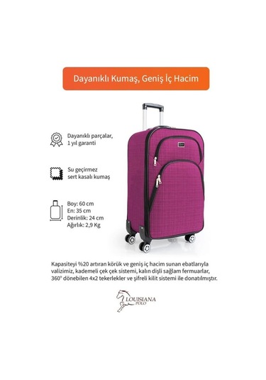 Kabin Boy 4 Teker Kumaş Valiz Fuşya 1081 Fuşya