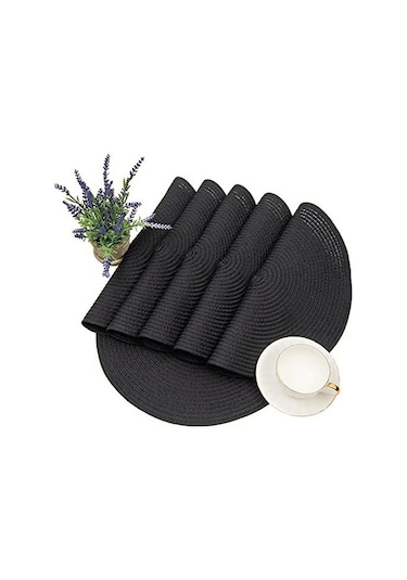 Kahverengi 15 İnç Isıya Dayanıklı Yuvarlak Örgülü Servis Altlıkları Yıkanabilir Pamuk Polyester Dokuma Yuvarlak Masa Paspasları Kahverengi
