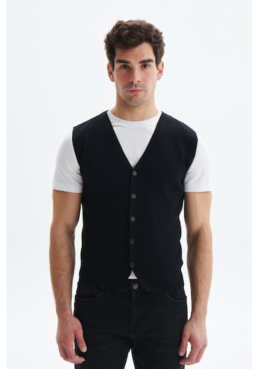 Arma Erkek Slim Fit Basic %100 Pamuk Triko Yelek K9kro0853 Siyah