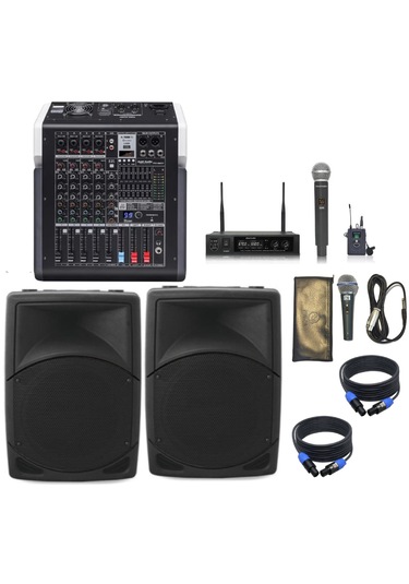 Mixerli Ses Sistemi Seti 1 Anfi Hoparlör Mikrofon Mixer Paket
