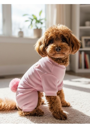 Tassel & Rainbow Soft Pink Pamuklu Köpek Tulumu Pastel Pembe Pijama