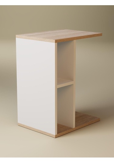 Raflı C Yan Sehpa, %100 Mdf Beyaz & Sonoma/beyaz & Sonoma / Gri Beyaz - Meşe