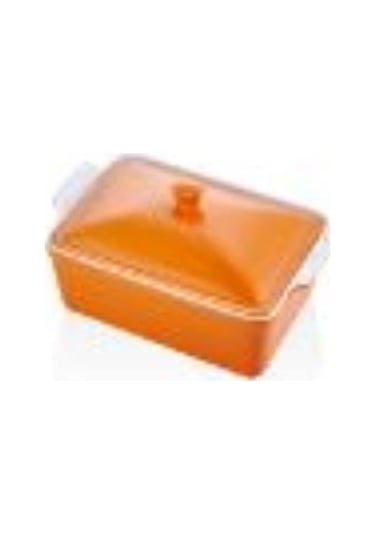 Rossallını Lıfe Büyük Dikdörtgen Kapaklı Turuncu Fırın Kabı 38x23x8,5 Cm Turuncu