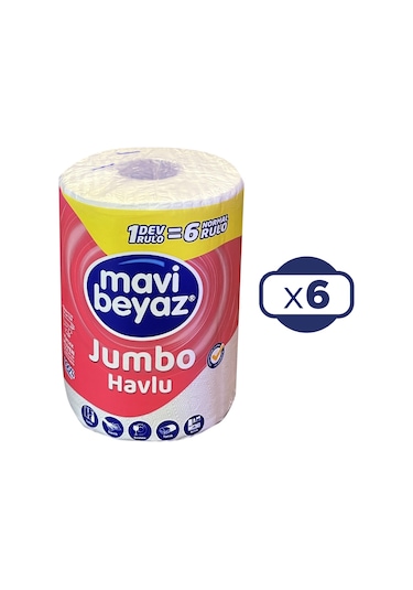 Mavi Beyaz Dev Rulo Jumbo Havlu 6'lı