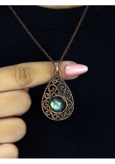 Doğal Taş Labradorit Doğal Taşlı Kadın Antik Modelli Kolye Euk24lbt Gri